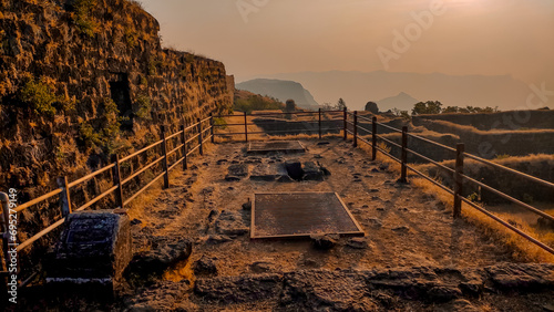 food storage place on the raigad fort in maharashtra in india. photo