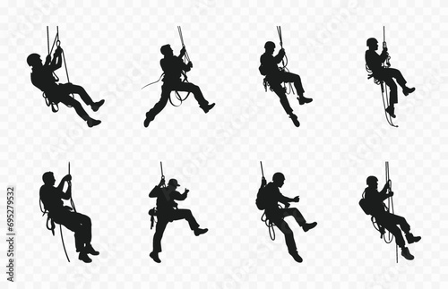 Rappelling Climbing Silhouette Vector Set, Rappel Silhouettes Clipart collection photo