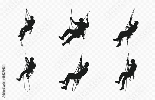 Set of Rappelling Climbing Silhouette Vector  Rappellers Silhouettes collection