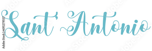 Sant’Antonio -  Anthony, Saint name written in Italian, elegant font, light blue colour, holiday vector graphics, suitable for greeting cards, name days, messages, banners, posters, holy cards, photo