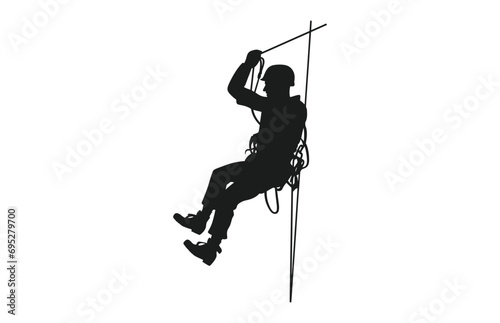 Rappelling Silhouette vector isolated on a white background, A male Rappeller Clipart