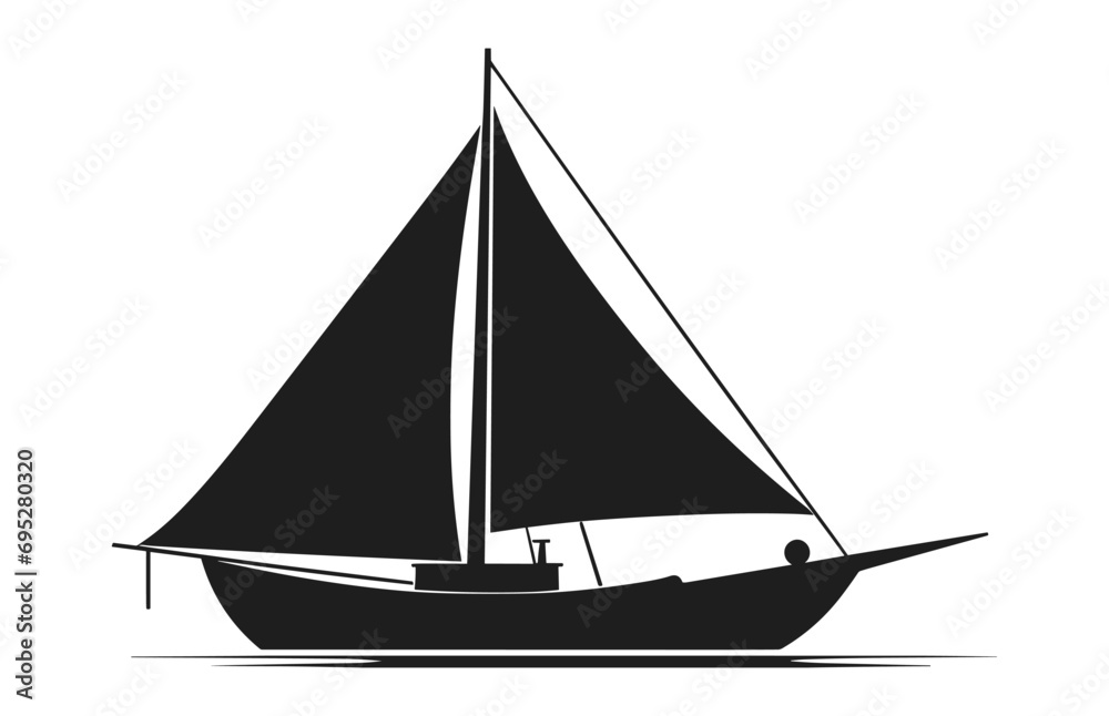 A Sailboat Vector Silhouette isolated on a white background, Sailing boat black shape Clipart