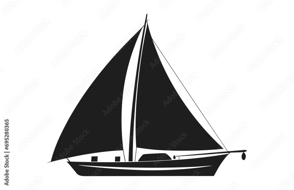 A Sailboat black Silhouette Vector art, Sailing boat Silhouette Clipart isolated on a white background