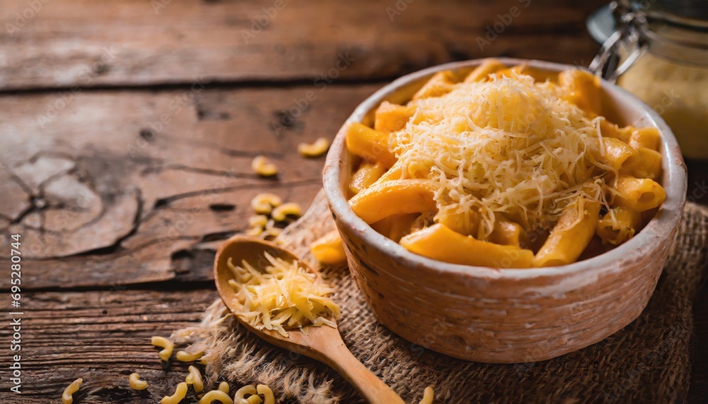 Fototapeta premium Copy Space image of A bowl of delicious Macaroni and cheese