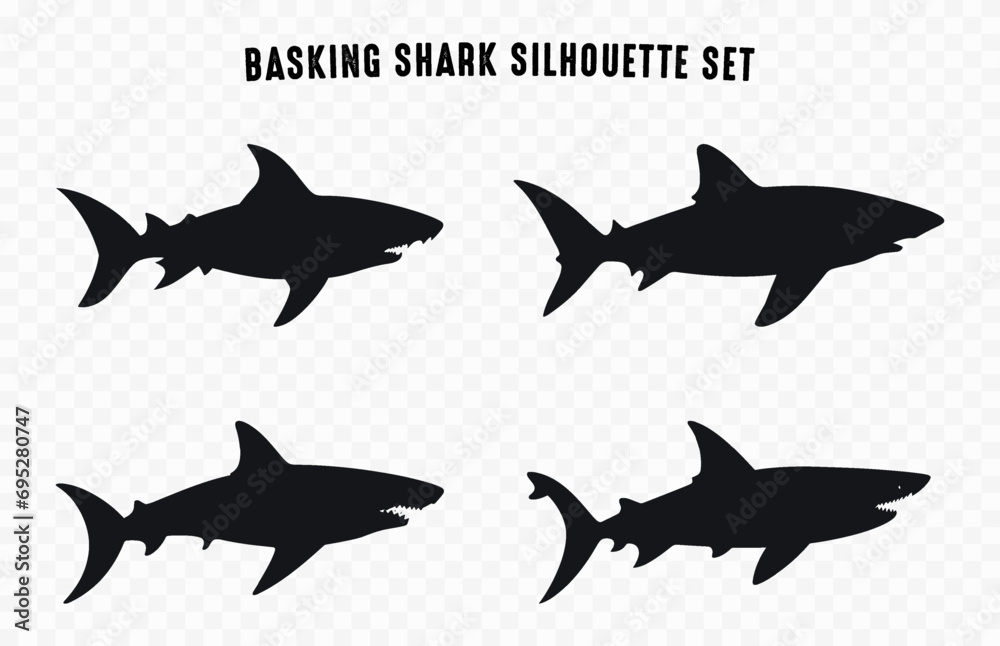 Basking Shark Silhouette Vector art Set, Shark black Silhouette Clipart bundle