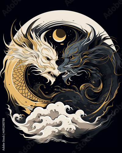 Chinese dragons yin yang silhouette photo