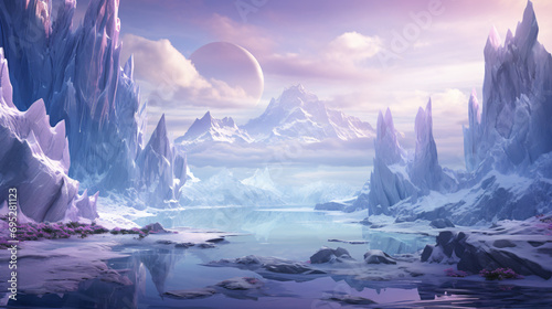 Fantasy landscape with sandy glaciers and purple cry photo
