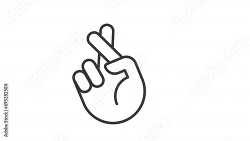 2D black simple thin line animation of good luck icon, HD video with transparent background, seamless loop 4K video representing hand gesture. photo