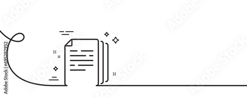 Copy documents line icon. Continuous one line with curl. Doc file duplicates sign. Office note symbol. Copy documents single outline ribbon. Loop curve pattern. Vector
