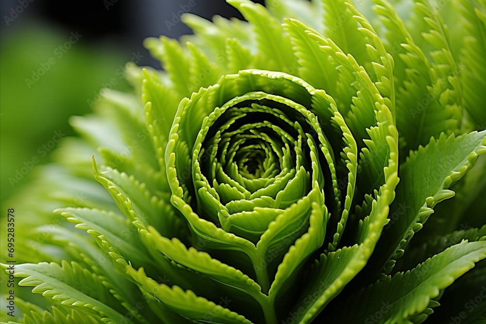Close-Up View of Fractal Fern Leaf Spirals. Abstract Transformation and Transcendent Forms Close-Up View of Fractal Fern Leaf Spirals. Abstract Transformation and Transcendent Forms