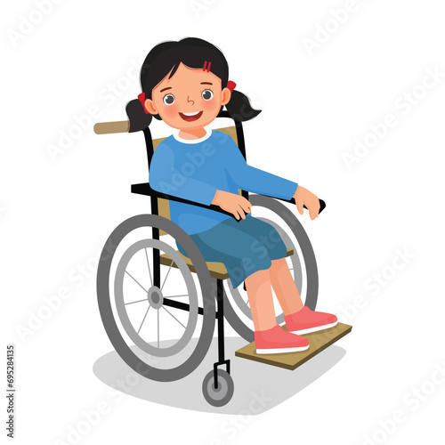 Cute little disabled girl sitting on wheelchair