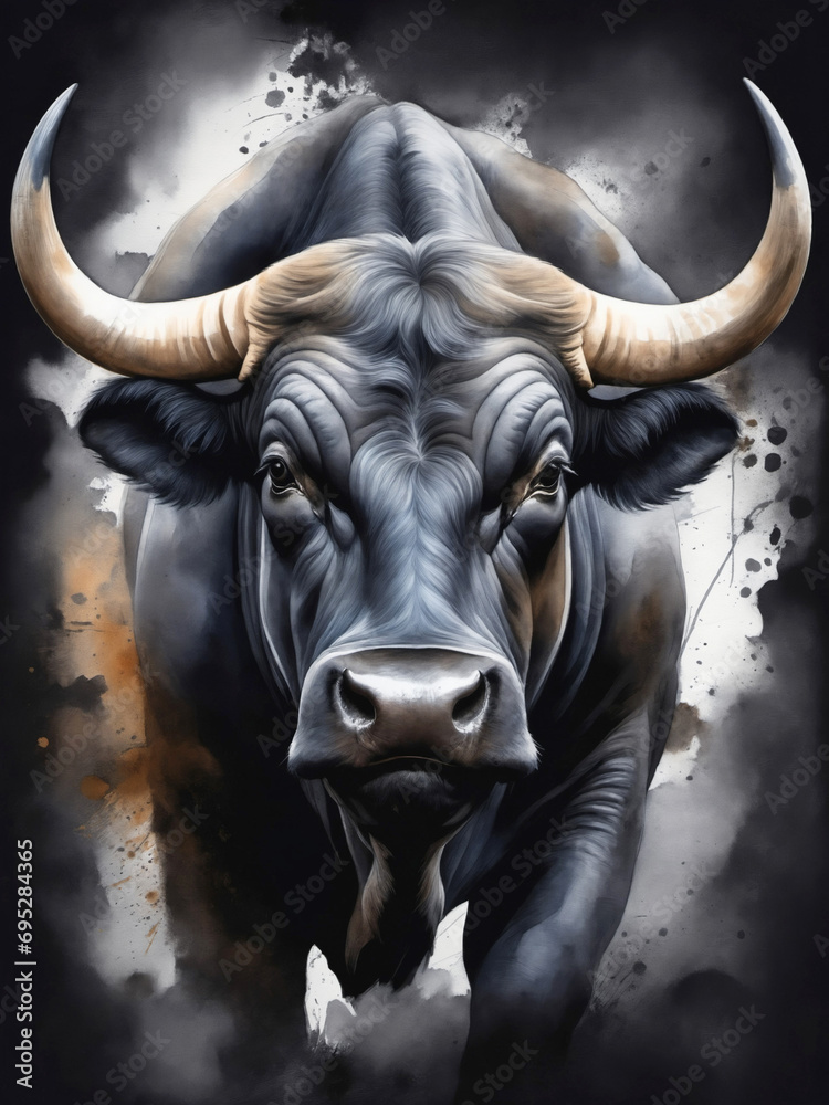 bull portrait painting