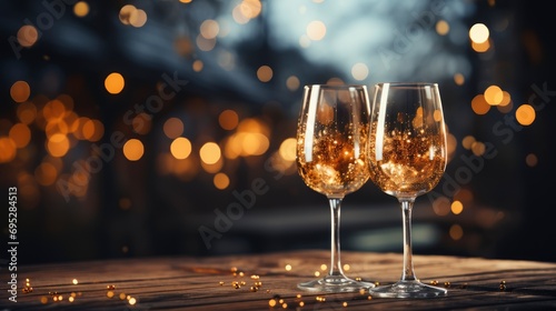 Christmas Background Champagne Glasses On Wooden  Background HD  Illustrations