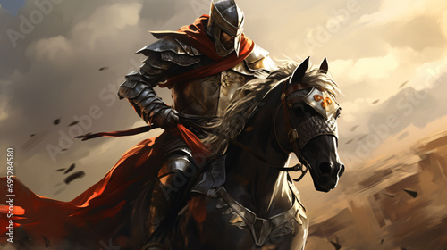Knight in armor on horseback