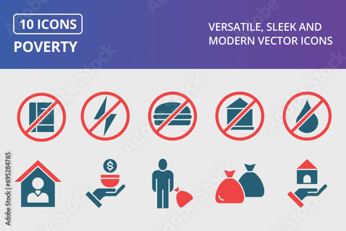 Poverty Glyph Two Color Icons Set