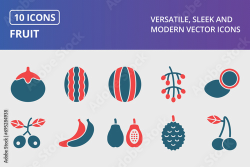 Fruit Glyph Two Color Icons Set