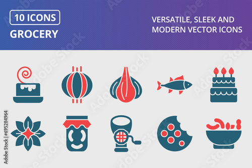 Grocery Glyph Two Color Icons Set