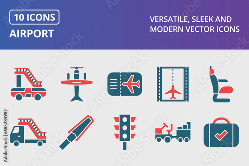 Airport Glyph Two Color Icons Set
