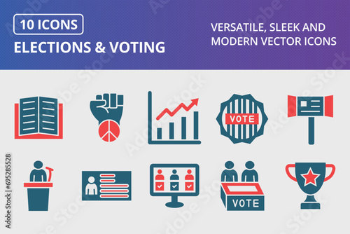Elections And Voting Glyph Two Color Icons Set