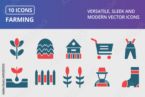 Farming Glyph Two Color Icons Set