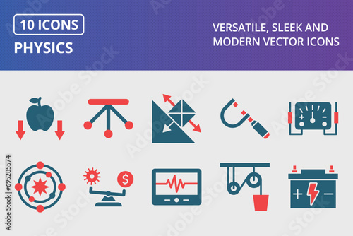 Physics Glyph Two Color Icons Set