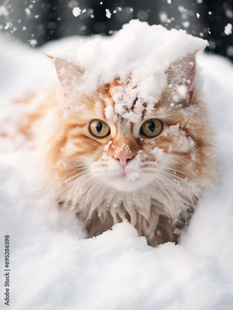 a cat inside snow created with Generative Ai