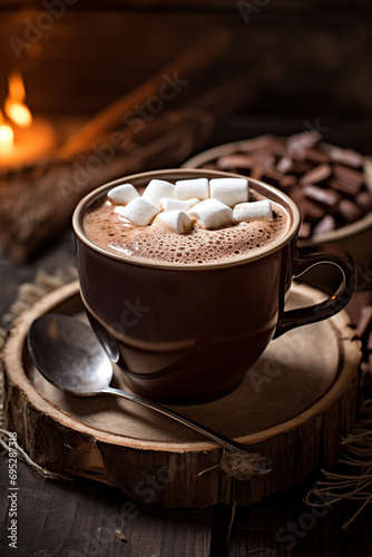 Hot Cocoa Weather with a steaming mug of cocoa created with Generative Ai