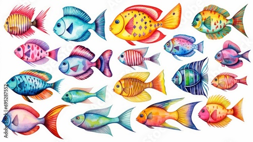 Hand drawn watercolor illustration of fish 