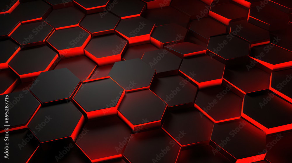 Abstract futuristic black and red hexagon background illustration - obrazy, fototapety, plakaty 