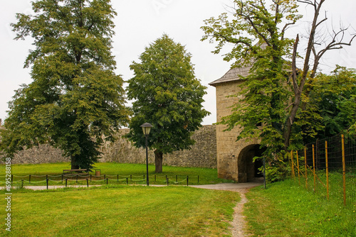 The exterior walls and main entrance of the historic 16th century Kastel Fortress in Banja Luka, Republika Srpska, Bosnia and Herzegovina.  #695288158