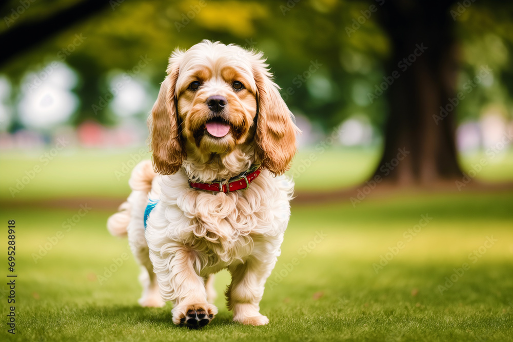 Portrait of a beautiful dog breed American Cocker Spaniel. A beautiful Cavalier King Charles Spaniel dog in the park. Generative AI Portrait of a beautiful dog breed American Cocker Spaniel. A beautiful Cavalier King Charles Spaniel dog in the park. Generative AI