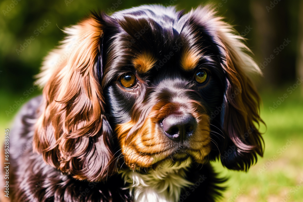 Portrait of a beautiful dog breed American Cocker Spaniel. A beautiful Cavalier King Charles Spaniel dog in the park. Generative AI Portrait of a beautiful dog breed American Cocker Spaniel. A beautiful Cavalier King Charles Spaniel dog in the park. Generative AI