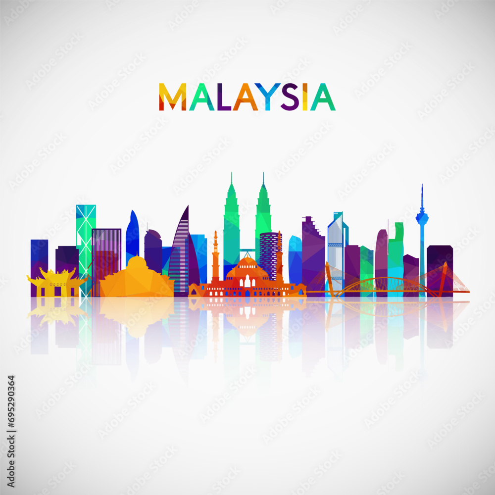 Malaysia skyline silhouette in colorful geometric style. Symbol for your design. Vector illustration.