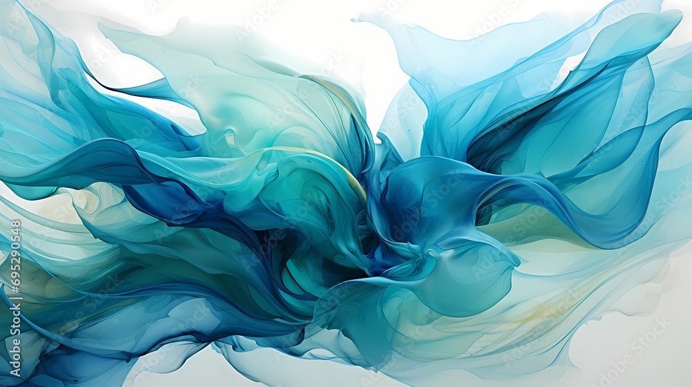 A mesmerizing abstract composition of swirling blues and greens resembling oil in water, creating a sense of depth and movement