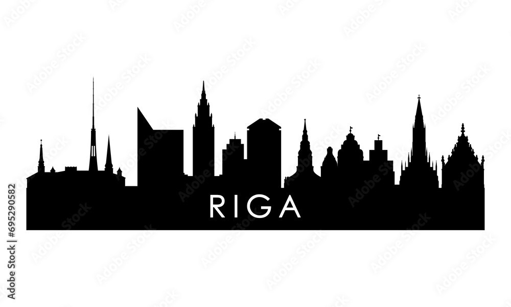 Riga skyline silhouette. Black Riga city design isolated on white background.