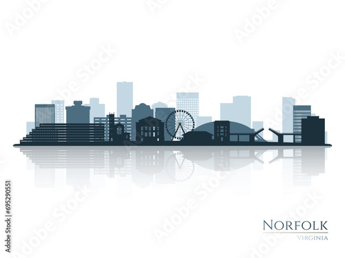 Norfolk skyline silhouette with reflection. Landscape Norfolk  Virginia. Vector illustration.