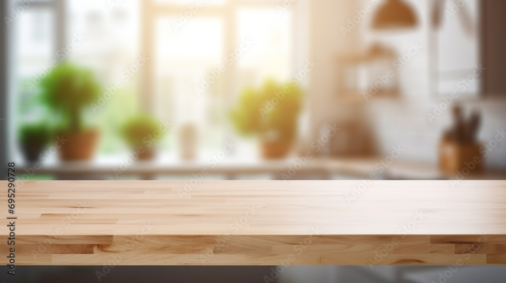 Empty Beautiful wood table top and blur bokeh modern kitchen interior background in clean and bright, Ready for product montage created with Generative Ai
Empty Beautiful wood table top and blur bokeh modern kitchen interior background in clean and bright, Ready for product montage created with Generative Ai