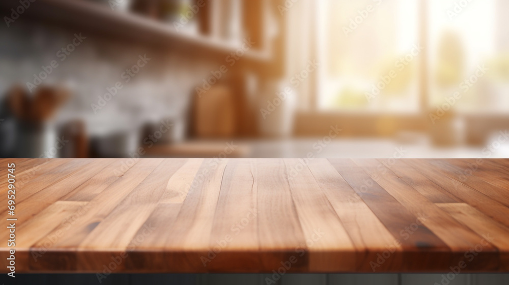Empty Beautiful wood table top and blur bokeh modern kitchen interior background in clean and bright, Ready for product montage created with Generative Ai
Empty Beautiful wood table top and blur bokeh modern kitchen interior background in clean and bright, Ready for product montage created with Generative Ai