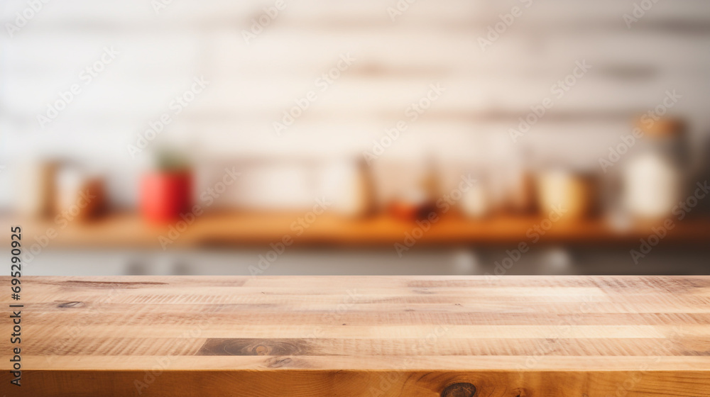 Empty Beautiful wood table top and blur bokeh modern kitchen interior background in clean and bright, Ready for product montage created with Generative Ai
Empty Beautiful wood table top and blur bokeh modern kitchen interior background in clean and bright, Ready for product montage created with Generative Ai