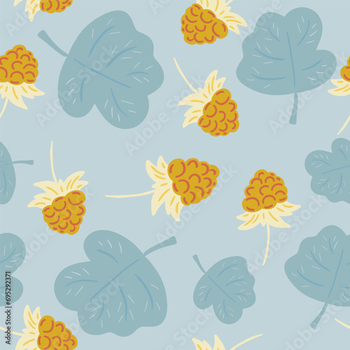 Cloudberry scandic berry hand drawn seamless pattern