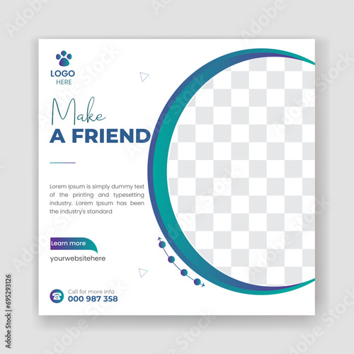 Animal social media post design vector template