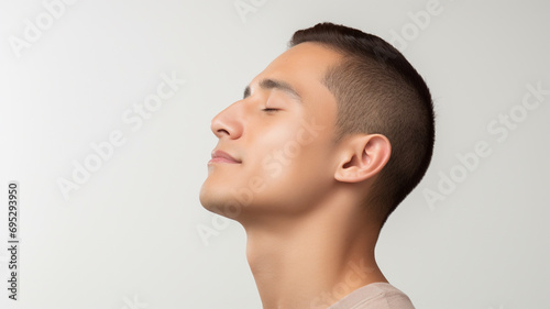side view of a man on white background