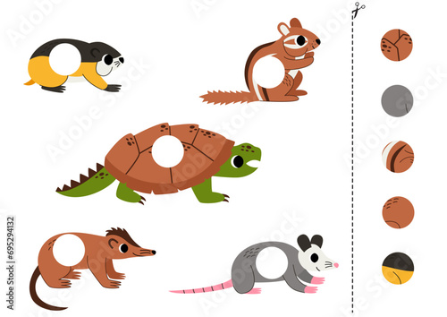 Cut and glue parts of cute  cartoon North American animals.