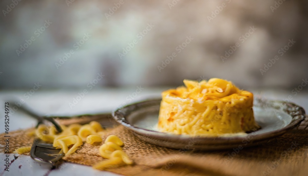 Copy Space image of warm and delicious homemade baked schotel macaroni on a wooden Copy Space image of warm and delicious homemade baked schotel macaroni on a wooden