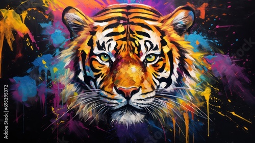 colorful oil painting of a close-up tiger face © Matthew
