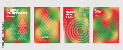 Merry christmas concept poster set. Cute gradient holographic background vector with vibrant color, christmas tree, snowflake. Art trendy wallpaper design for social media, card, banner, flyer