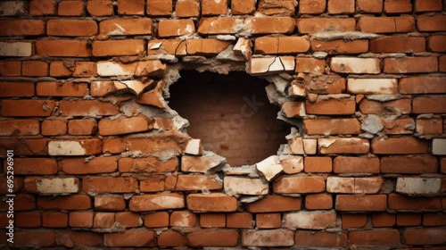 Hole on a broken brick wall background