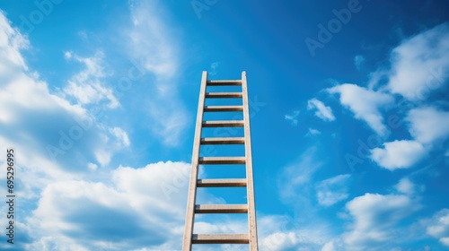 White ladder leading to the blue sky with clouds