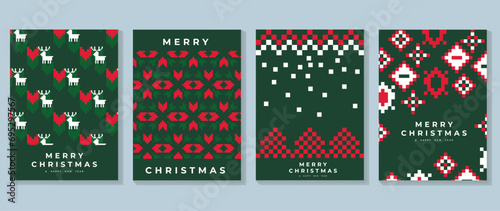 Merry christmas and happy new year card design vector. Element of decorative bauble christmas tree, reindeer,heart, snowflake, geometric shape. Art design for card, poster, cover, banner, decoration.