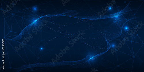 Vector illustration of wave data net on dot conneting network.Futuristic digital communication technology background.